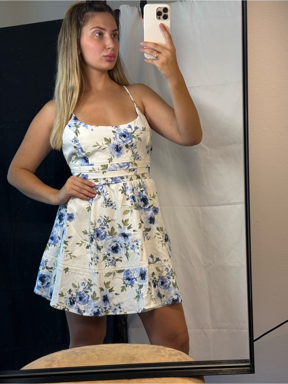 miami White Mini Dress with Blue Floral Print